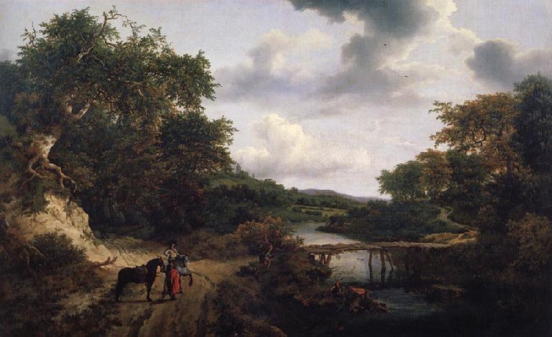 Jacob van Ruisdael Landscape with a footbridge oil painting picture